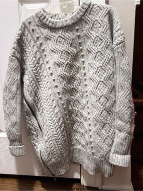 J Crew 100% wool Cozy Gray Cable Knit Women's Sweater winter sz S